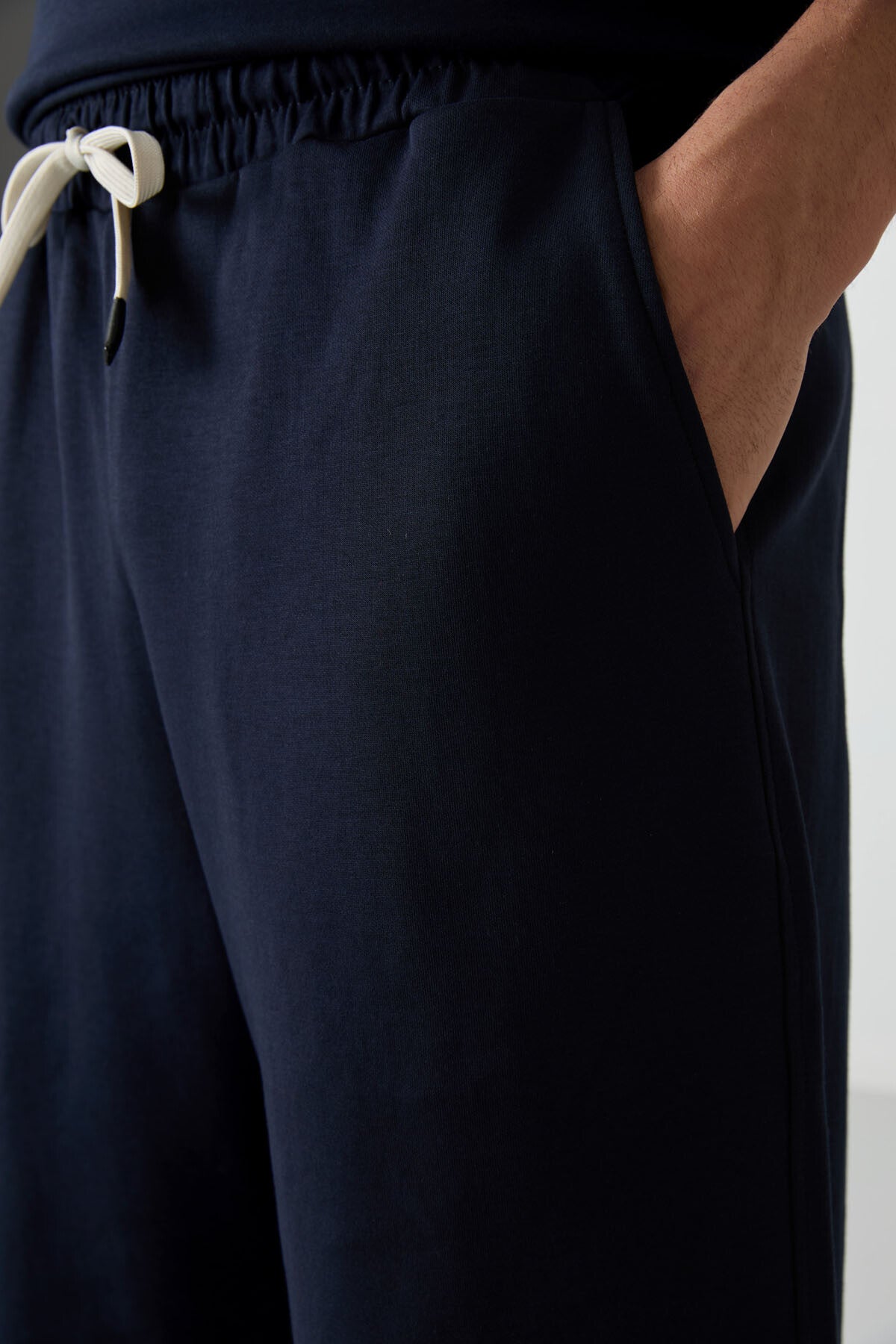 Image of Lacivert Pamuklu Kalın Yumuşak Dokulu Oversize Fit Basic Erkek Şort Takım - 85249