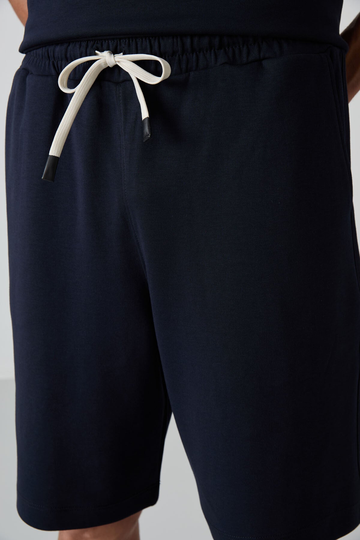 Image of Lacivert Pamuklu Kalın Yumuşak Dokulu Oversize Fit Basic Erkek Şort Takım - 85249