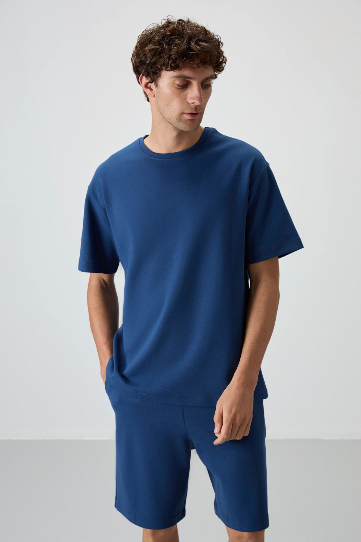 Image of Parlament Pamuklu Kalın Yumuşak Dokulu Oversize Fit Basic Erkek Şort Takım - 85249