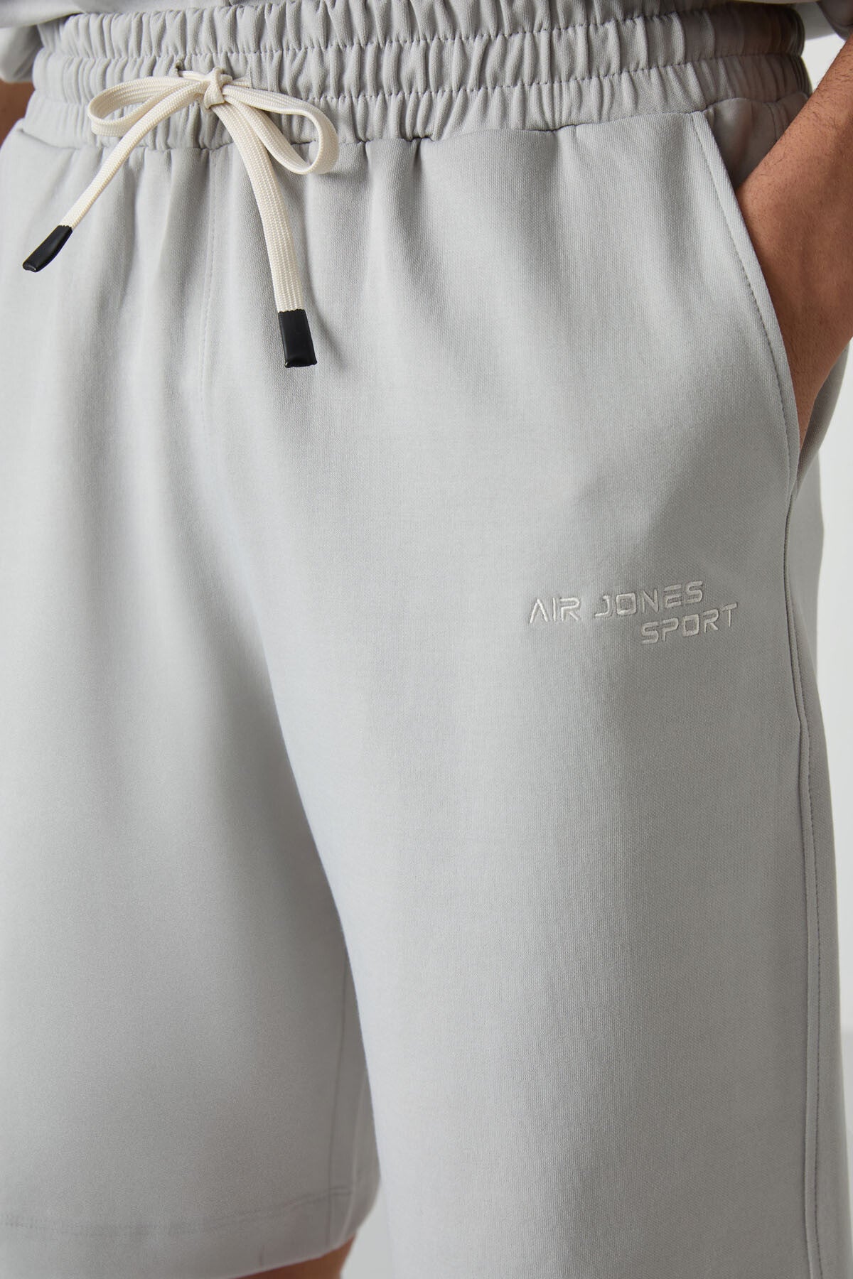 Image of Taş Pamuklu Kalın Yumuşak Dokulu Oversize Fit Nakışlı Erkek Şort Takım - 85250