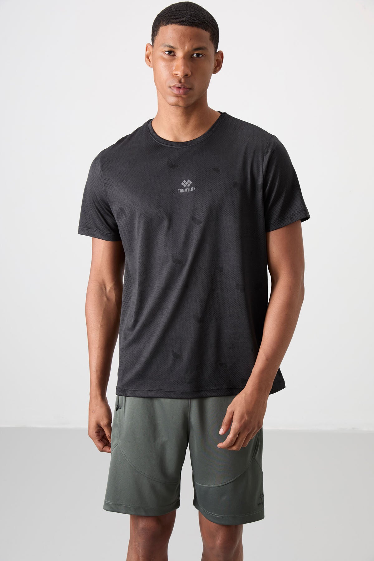 Image of Siyah Nefes Alan Jakarlı İnce Esnek Standart Fit Erkek Performans T-Shirt - 88397