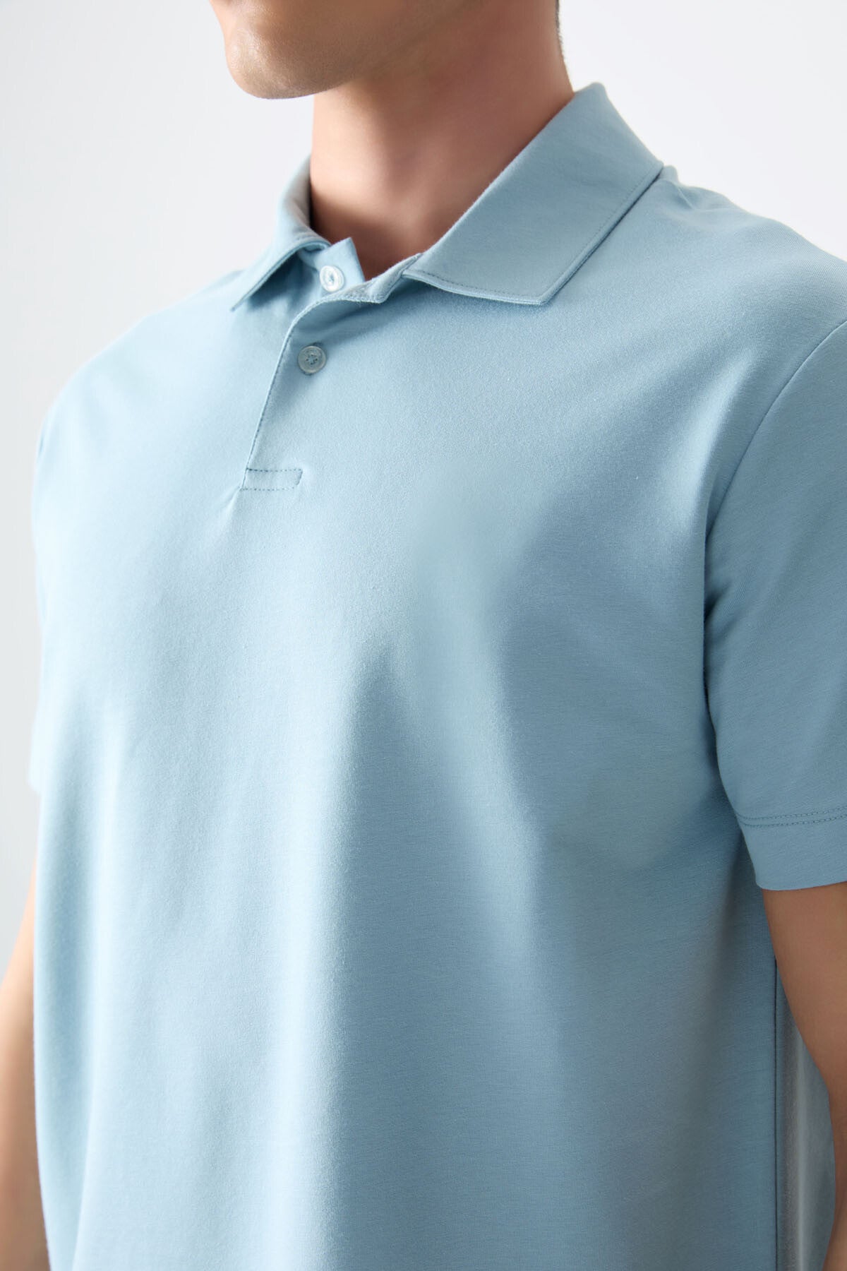 Image of Açık Mavi Pamuklu Kalın Yumuşak Dokulu Polo Yaka Oversize Fit Basic Erkek T- Shirt - 88381