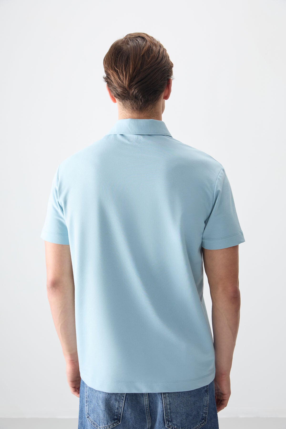 Image of Açık Mavi Pamuklu Kalın Yumuşak Dokulu Polo Yaka Oversize Fit Basic Erkek T- Shirt - 88381