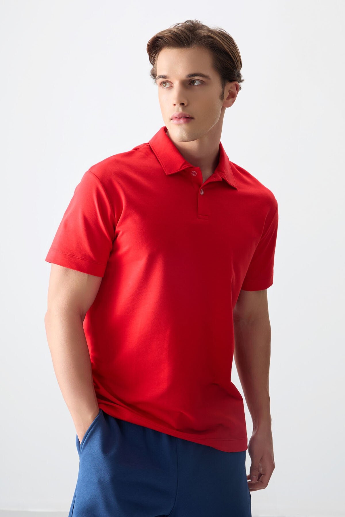 Image of Fiesta Pamuklu Kalın Yumuşak Dokulu Polo Yaka Oversize Fit Basic Erkek T- Shirt - 88381