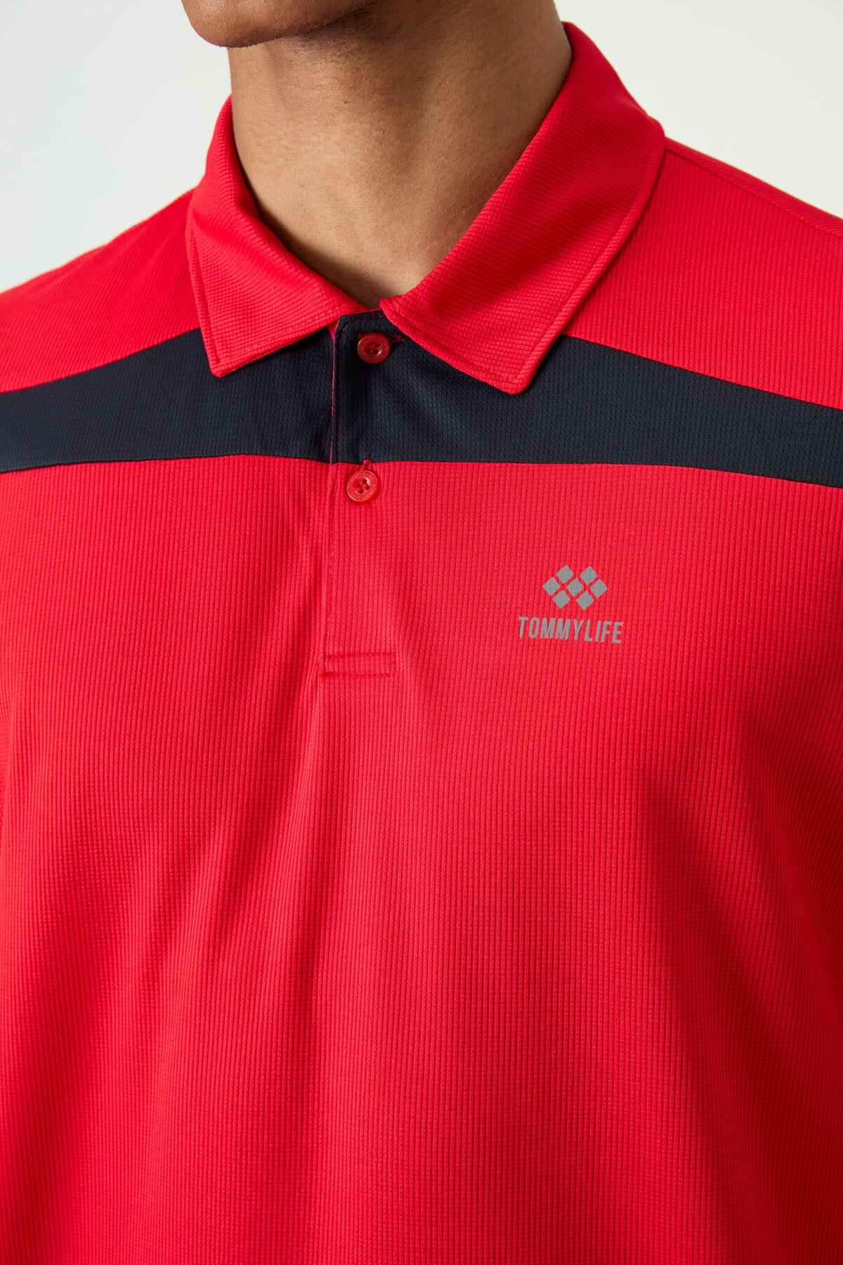 Image of Kırmızı Nefes Alan Dokulu İnce Esnek Standart Fit Polo Yaka Erkek Performans T-Shirt - 88392