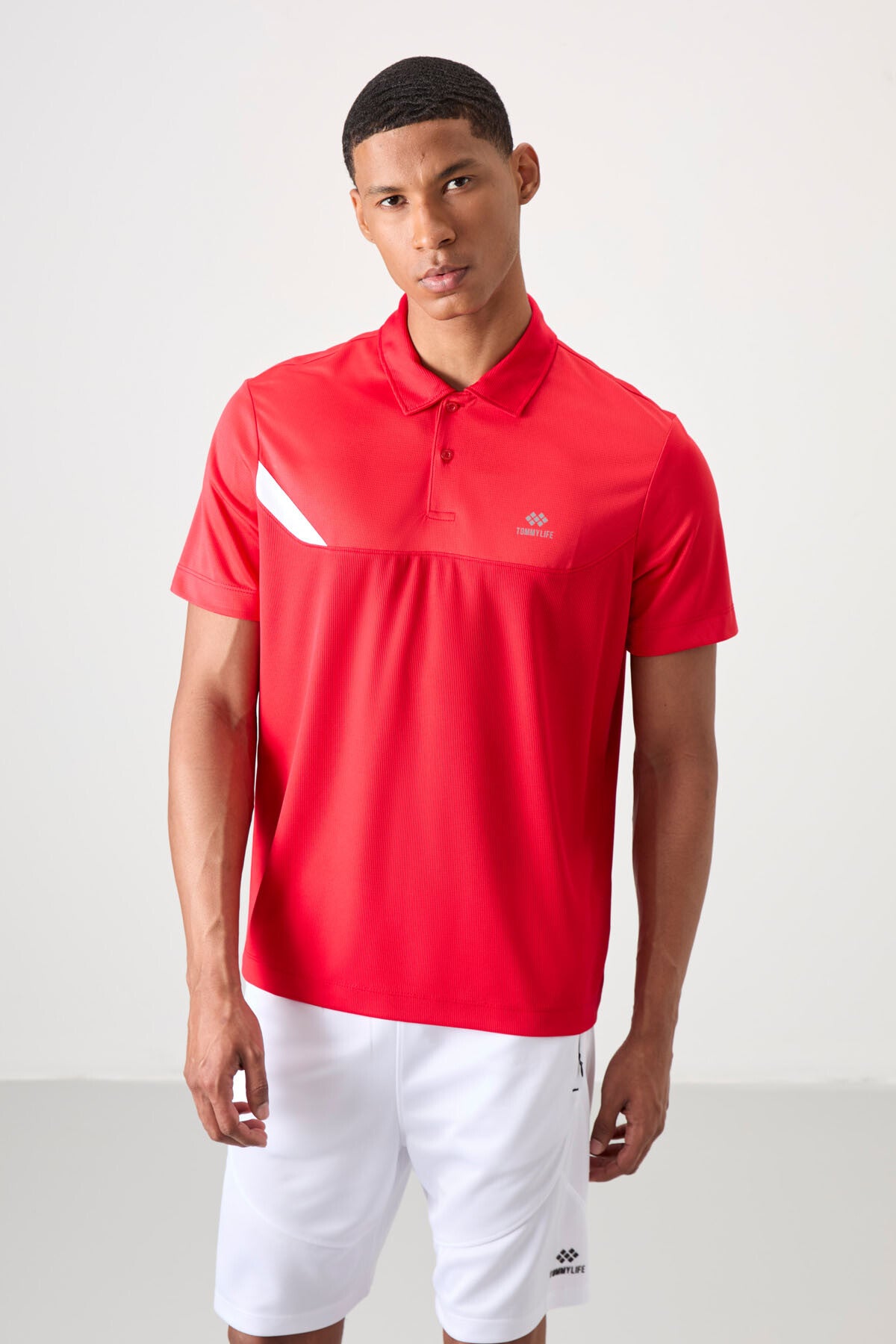 Image of Kırmızı Nefes Alan Dokulu İnce Esnek Standart Fit Polo Yaka Erkek Performans T-Shirt - 88402