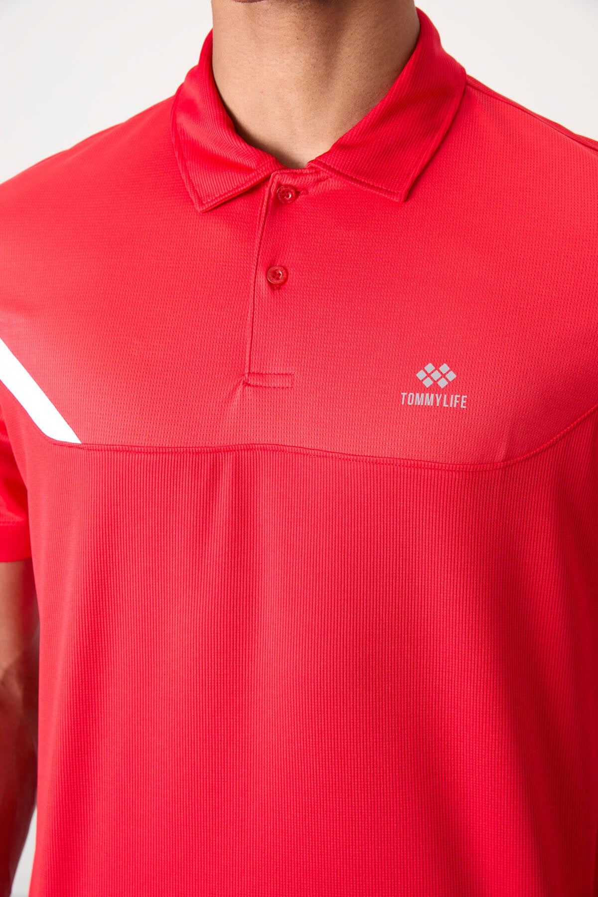 Image of Kırmızı Nefes Alan Dokulu İnce Esnek Standart Fit Polo Yaka Erkek Performans T-Shirt - 88402