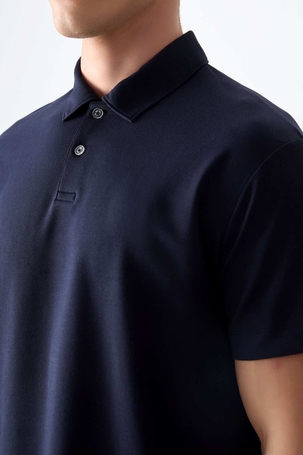 Image of Lacivert Pamuklu Kalın Yumuşak Dokulu Polo Yaka Oversize Fit Basic Erkek T- Shirt - 88381