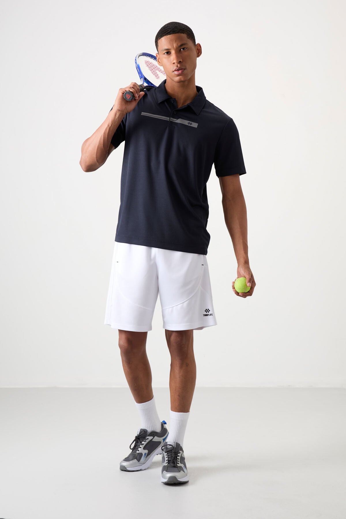 Image of Lacivert Nefes Alan Dokulu İnce Esnek Standart Fit Polo Yaka Erkek Performans T-Shirt - 88393