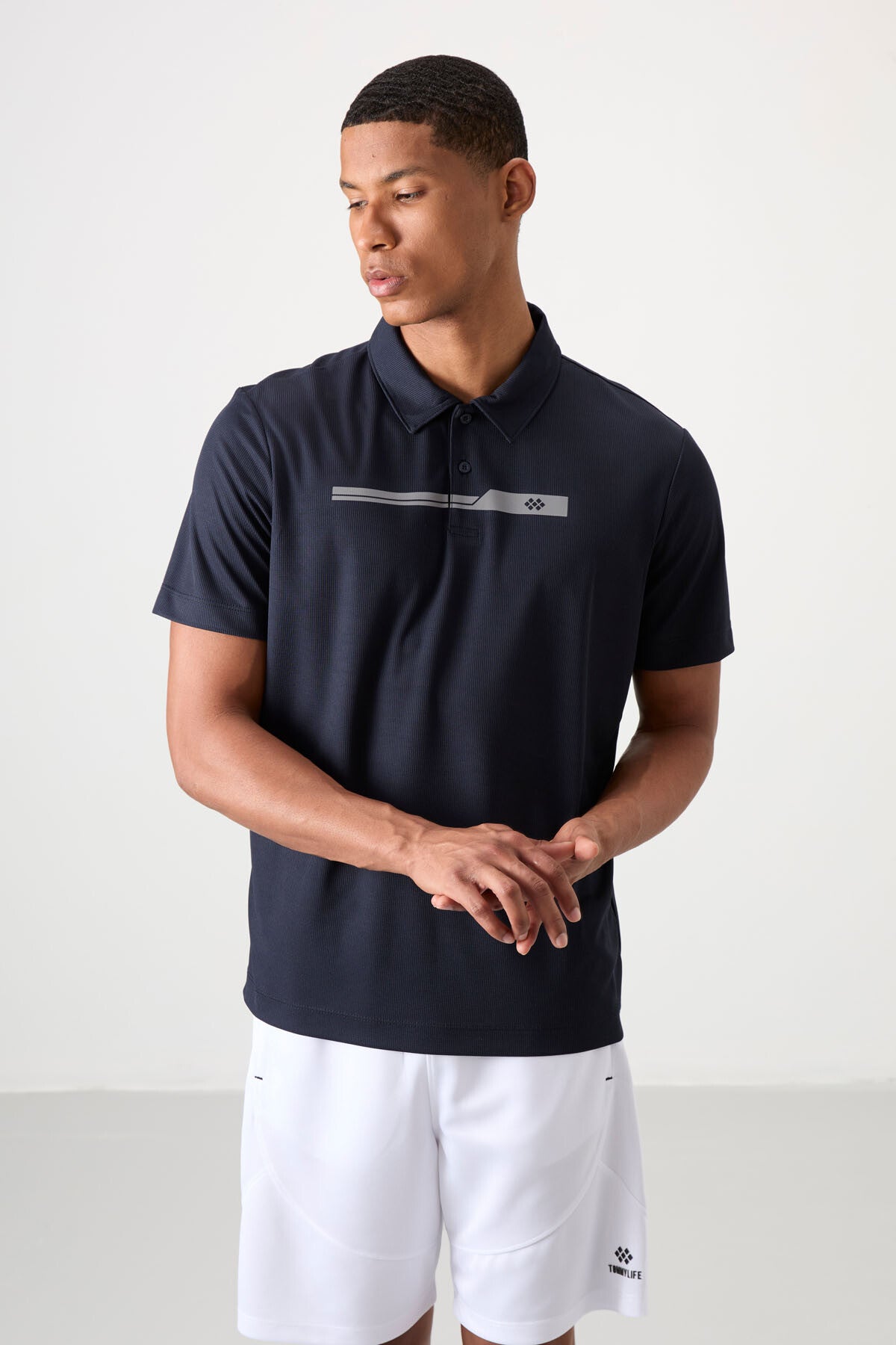 Image of Lacivert Nefes Alan Dokulu İnce Esnek Standart Fit Polo Yaka Erkek Performans T-Shirt - 88393