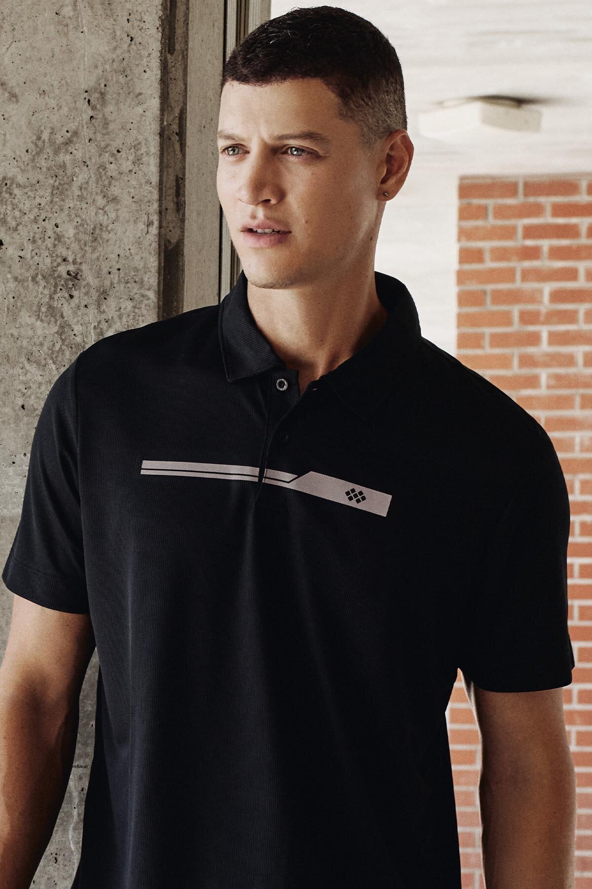 Image of Siyah Nefes Alan Dokulu İnce Esnek Standart Fit Polo Yaka Erkek Performans T-Shirt - 88393