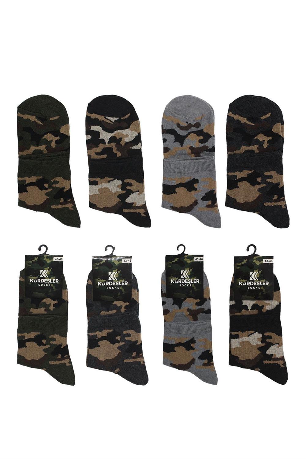 Image of Șosete bărbătești până la gleznă, model militar de camuflaj, bumbac, pachet de 4