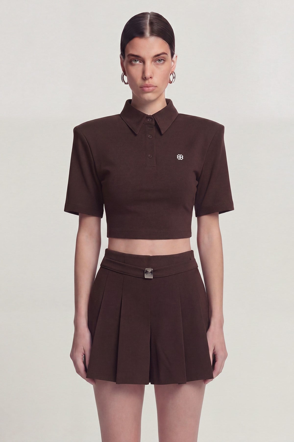Image of Vatkalı Polo Yaka Carolyn T-Shirt Kahve