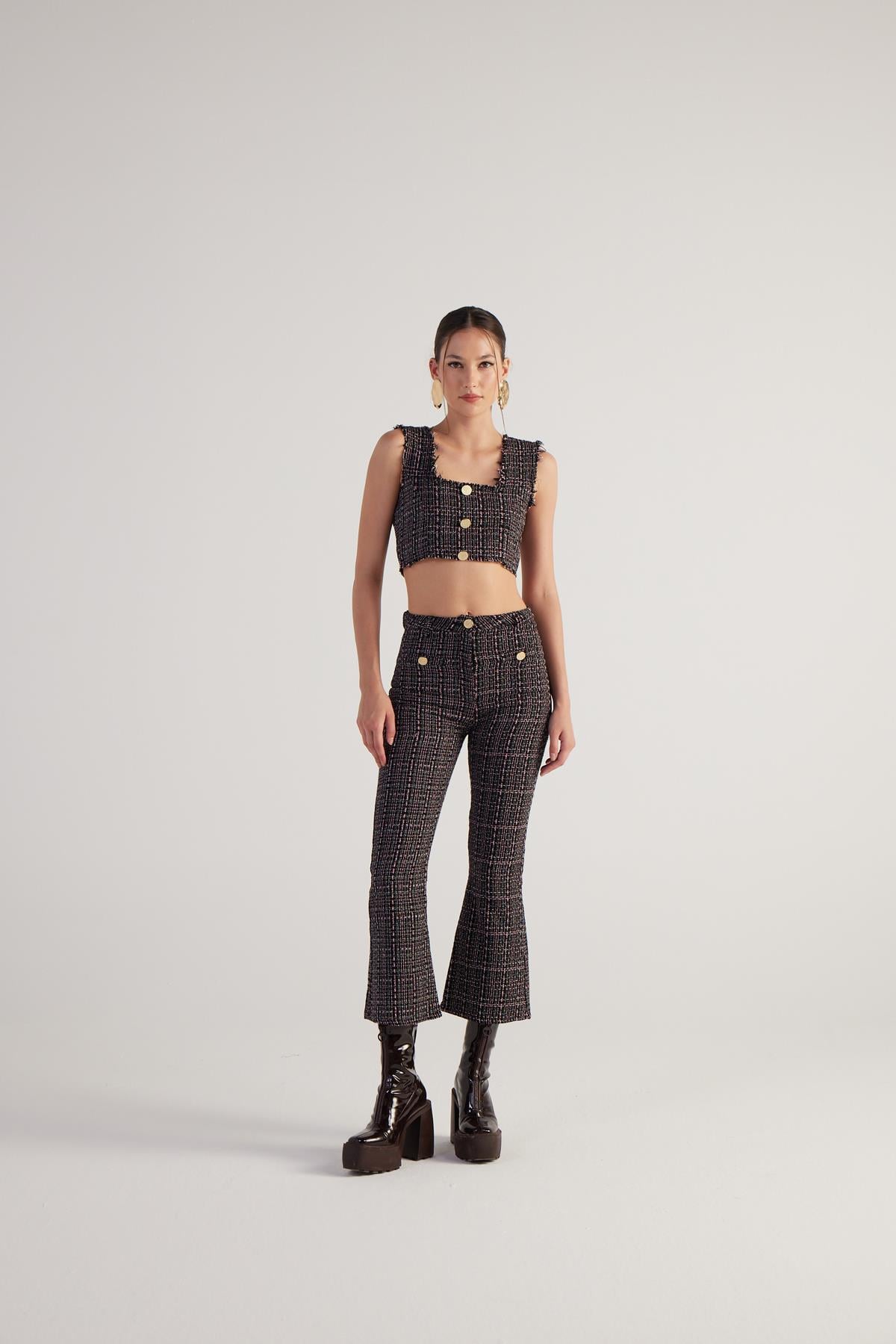 Image of İspanyol Kesim Tüvit Tweed Pantolon Siyah