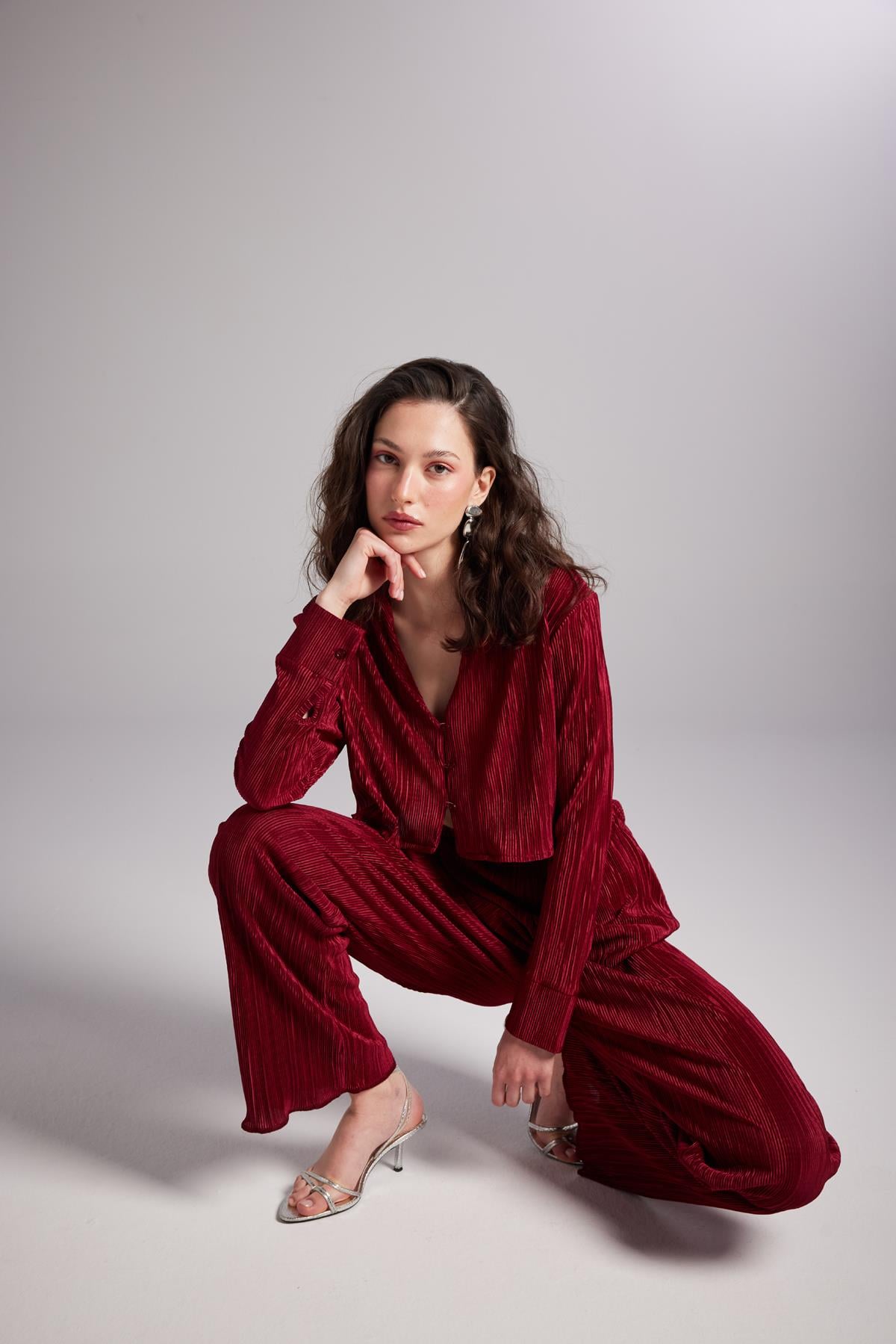 Image of Beli Lastikli Esnek Comfy Pantolon Bordo