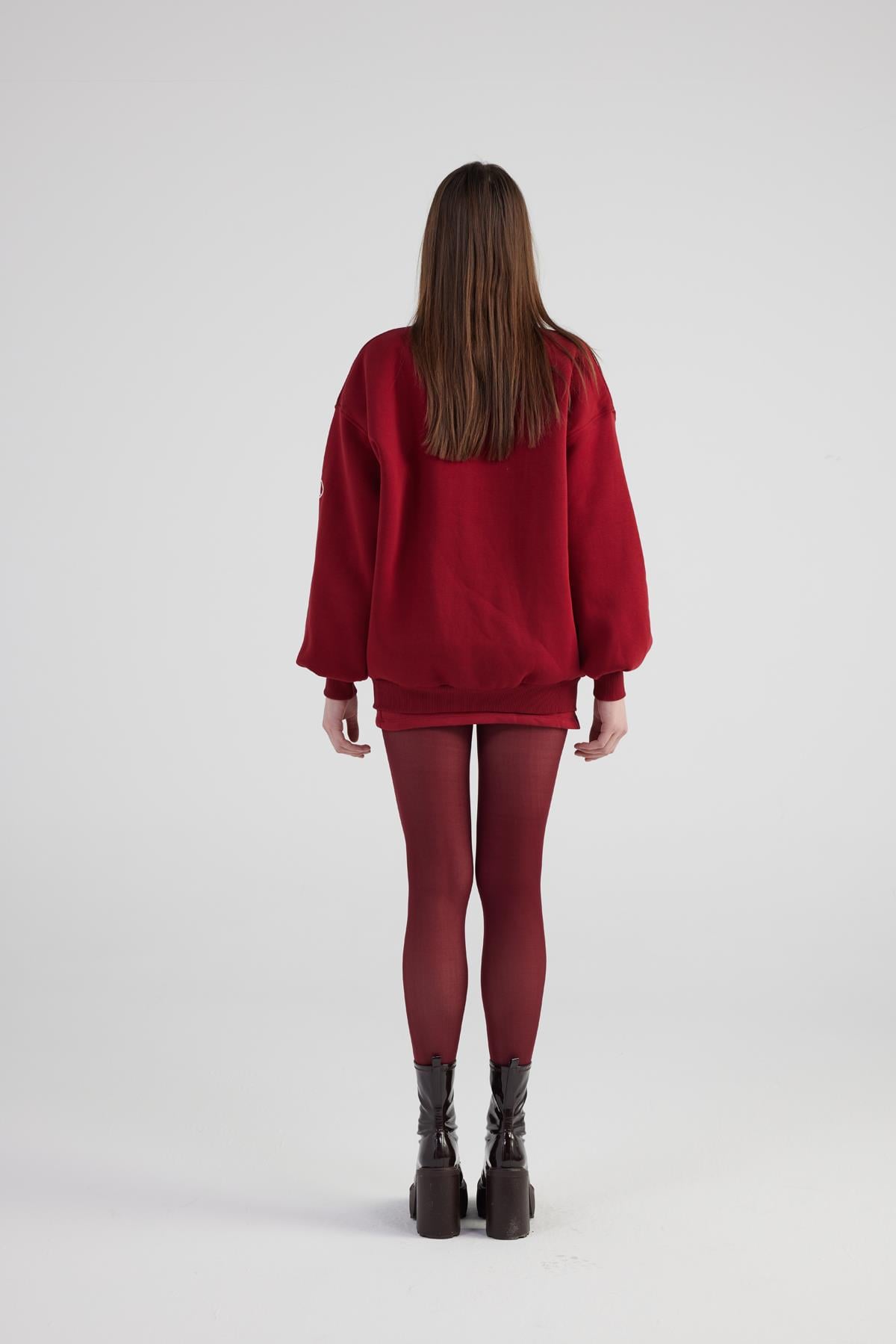 Image of Oversize Çıkarılabilir Gül Detaylı Astarlı Alexa Bomber Ceket Bordo