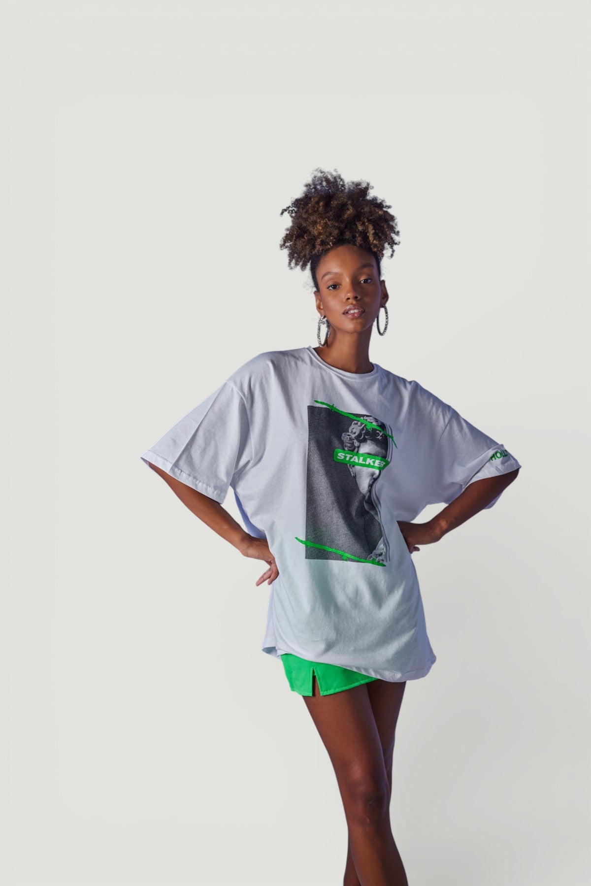 Image of Oversize Baskılı Stalker T-Shirt Beyaz