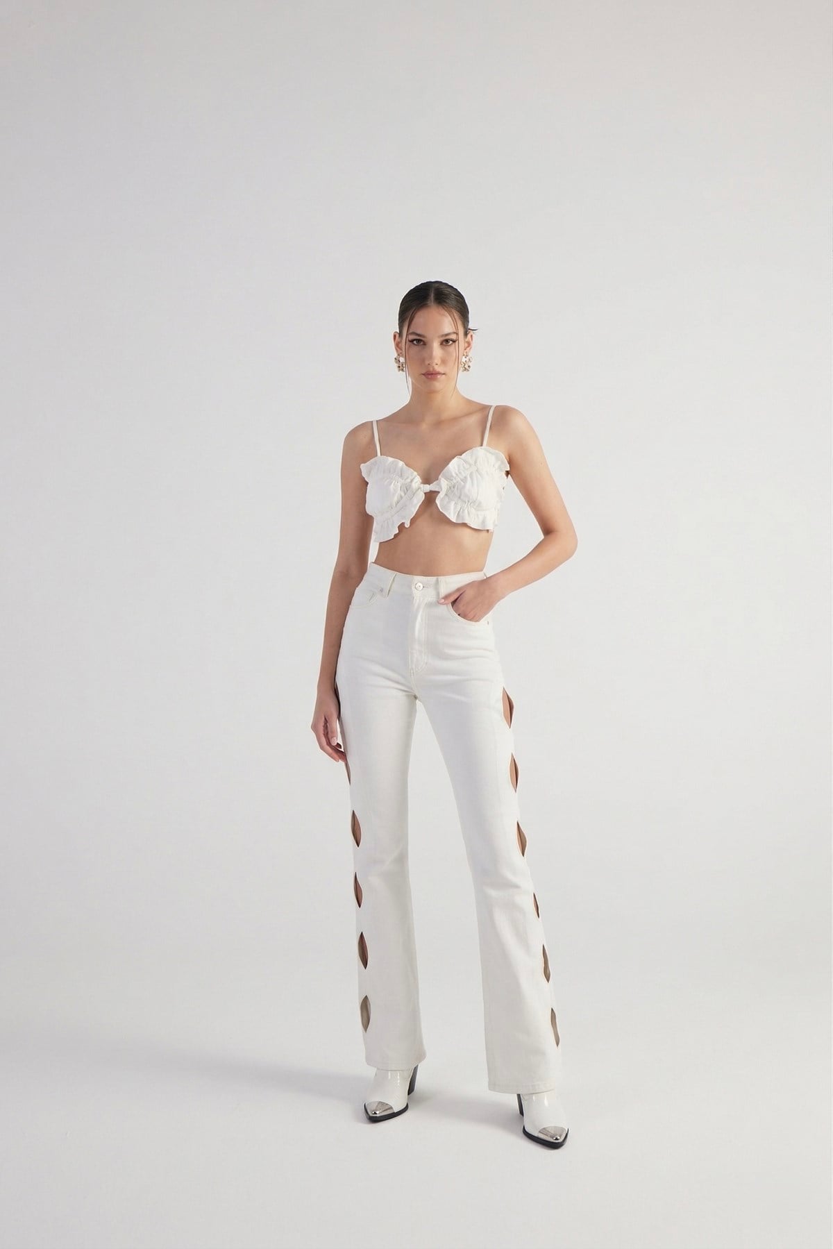 Image of Cutout Jean Pantolon Beyaz