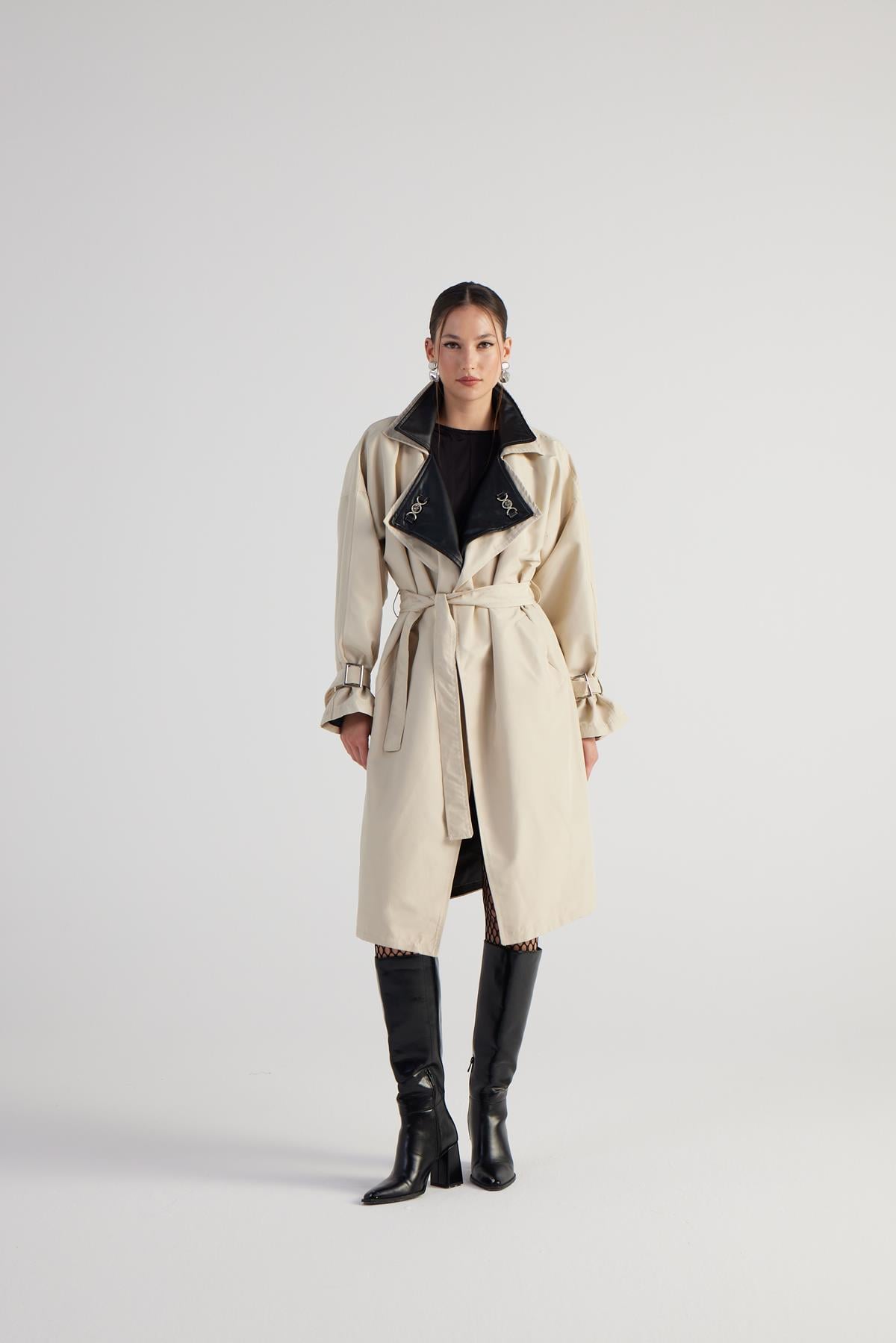 Image of Maxi Boy Kemerli Cloak Trençkot Bej