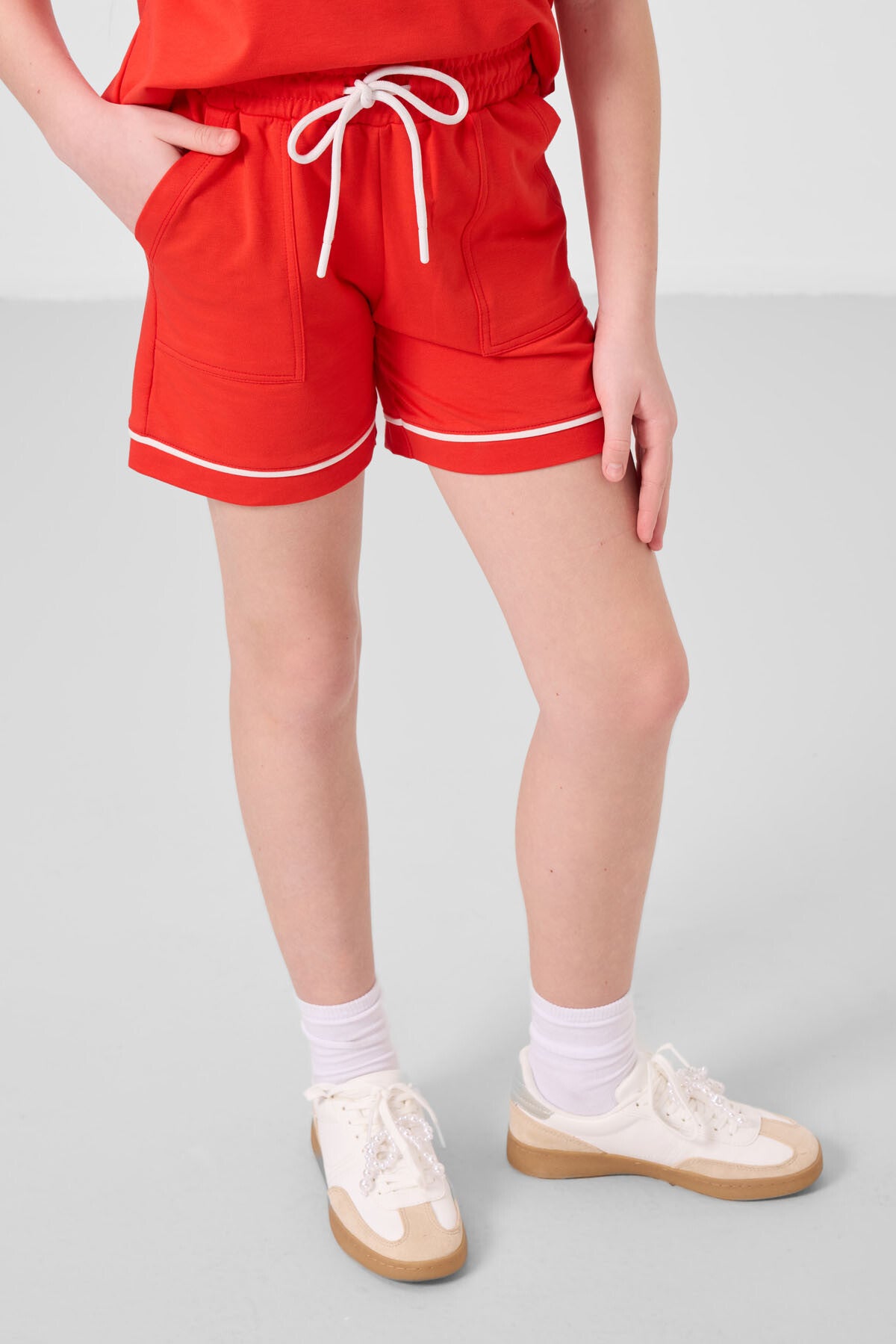 Image of Fiesta Pamuklu Yumuşak Dokulu Standart Fit Basic Kız Çocuk Şort Takım - 75183