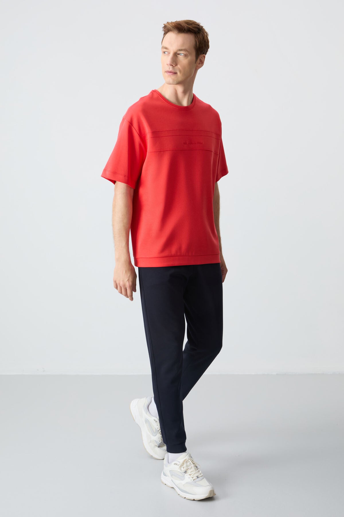 Image of Fiesta Lacivert Pamuklu Kalın Yumuşak Dokulu Oversize Fit Basic Erkek Eşofman Takım - 85261
