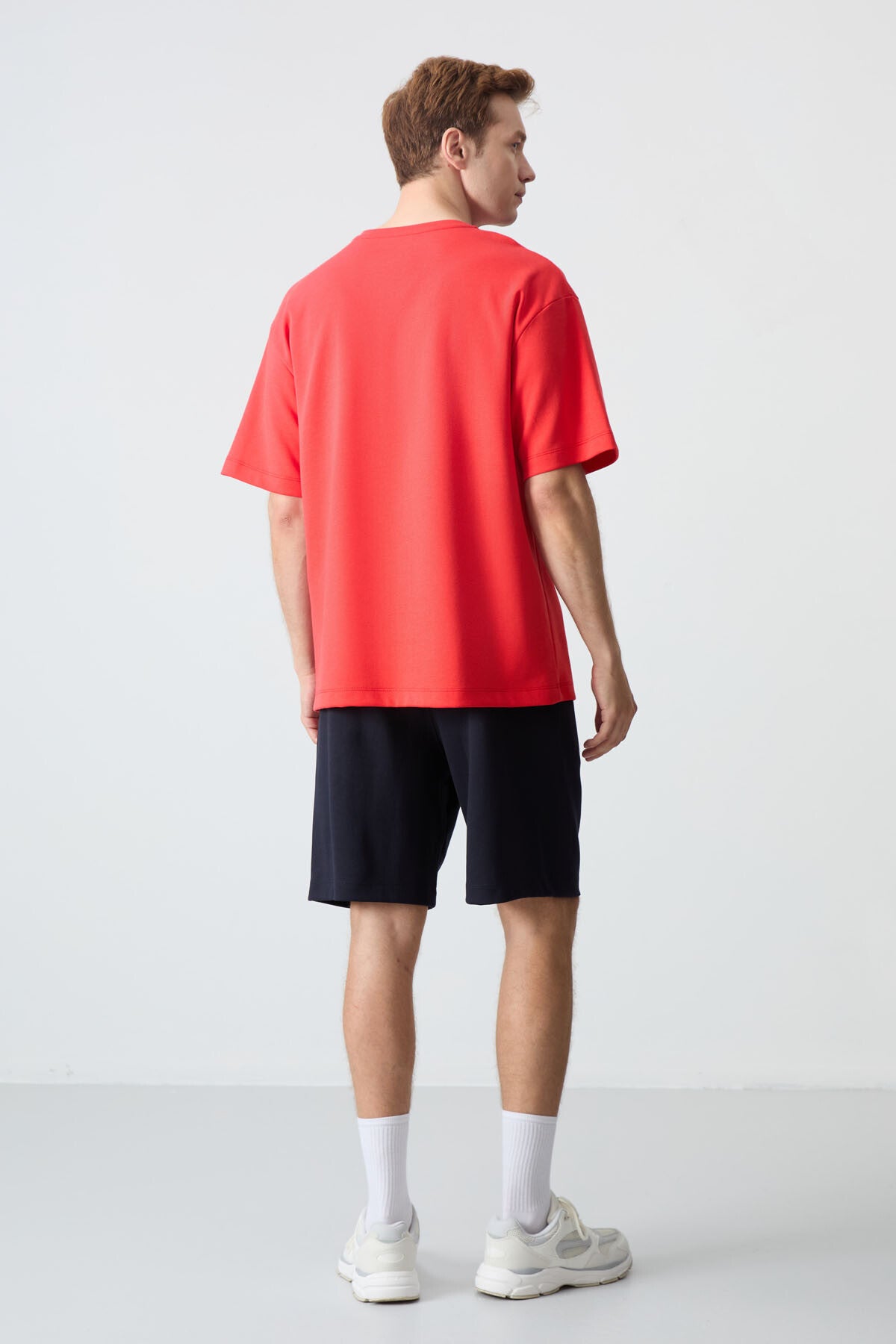 Image of Fiesta - Lacivert Pamuklu Kalın Yumuşak Dokulu Oversize Fit Basic Erkek Şort Takım - 85259