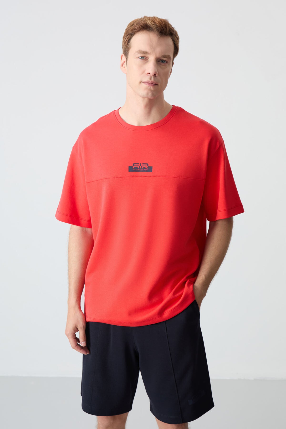 Image of Fiesta - Lacivert Pamuklu Kalın Yumuşak Dokulu Oversize Fit Basic Erkek Şort Takım - 85259