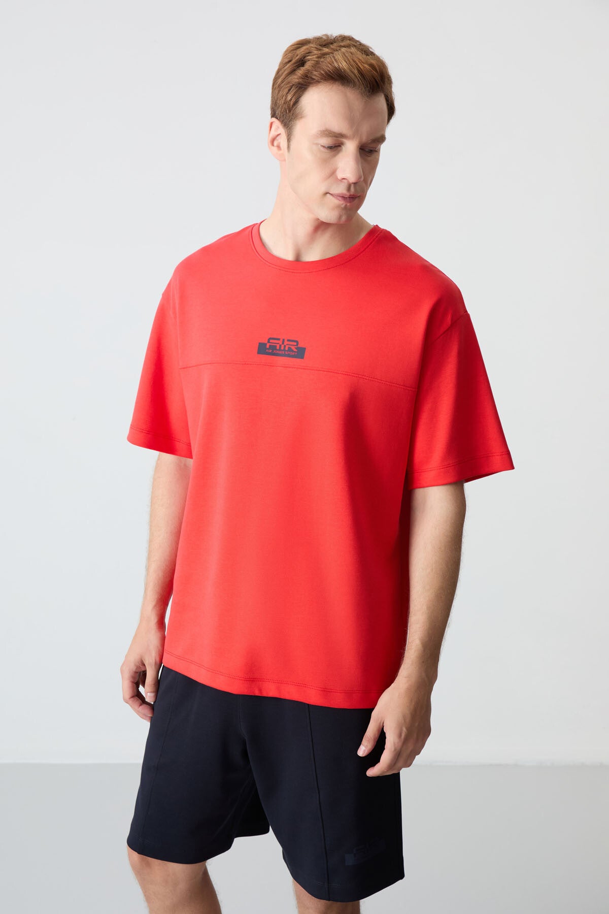 Image of Fiesta - Lacivert Pamuklu Kalın Yumuşak Dokulu Oversize Fit Basic Erkek Şort Takım - 85259