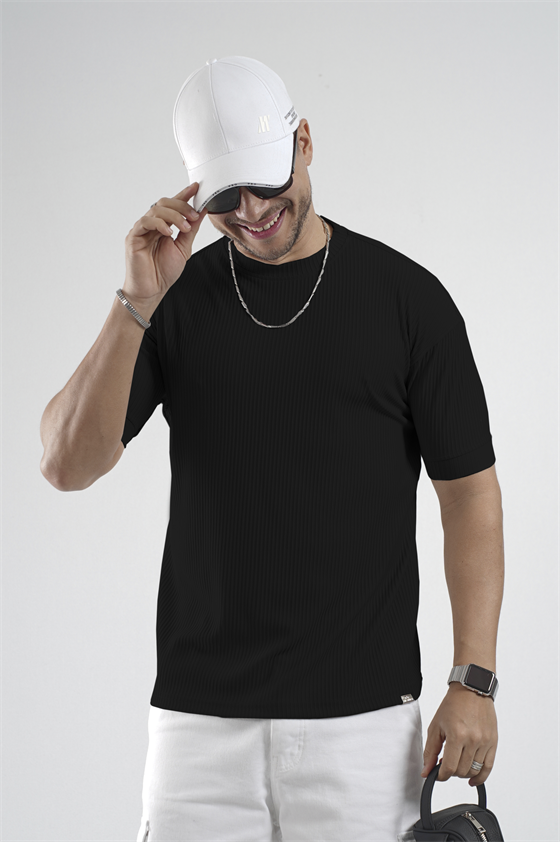 Image of Tricou bărbătesc cu guler rotund flexibil și nervuri, croială oversize, jumătate de mărime