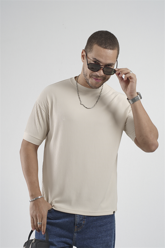 Image of Tricou bărbătesc cu guler rotund flexibil și nervuri, croială oversize, jumătate de mărime