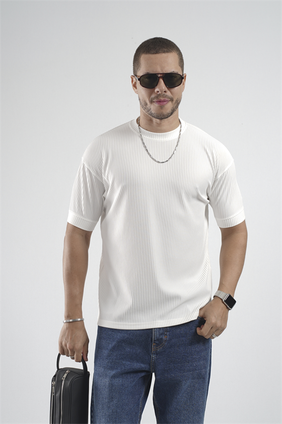 Image of Ribbed Flexible Crew Neck Men's Half Oversize Fit T-Shirt