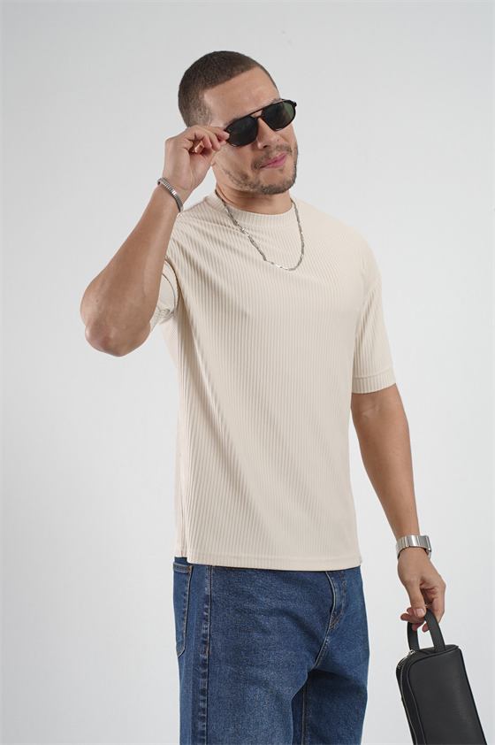 Image of Tricou bărbătesc cu guler rotund flexibil și nervuri, croială oversize, jumătate de mărime