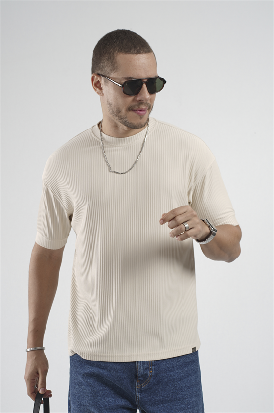 Image of Tricou bărbătesc cu guler rotund flexibil și nervuri, croială oversize, jumătate de mărime