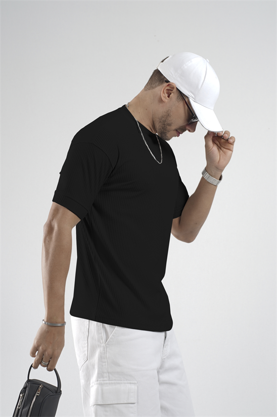 Image of Tricou bărbătesc cu guler rotund flexibil și nervuri, croială oversize, jumătate de mărime