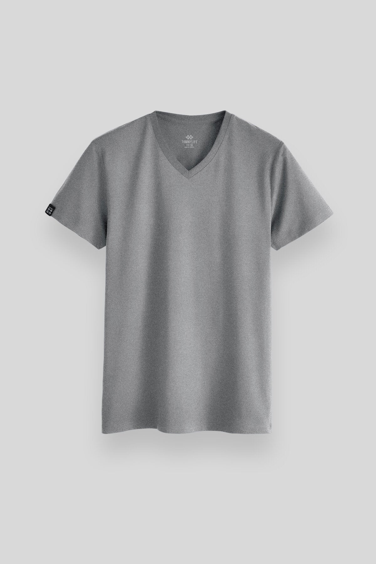 Image of Gri Melanj Basic Kısa Kol Standart Kalıp V Yaka Erkek T-Shirt - 87912