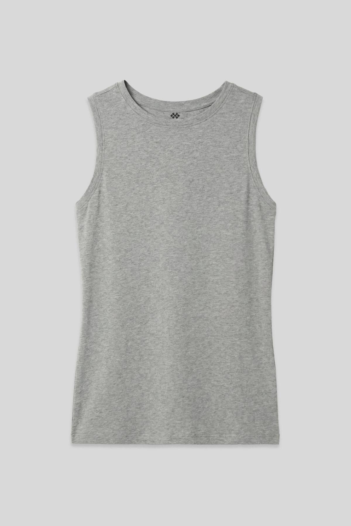 Image of Gri Melanj Slim Fit Basic O Yaka Sıfır Kol Kadın Atlet - 97313