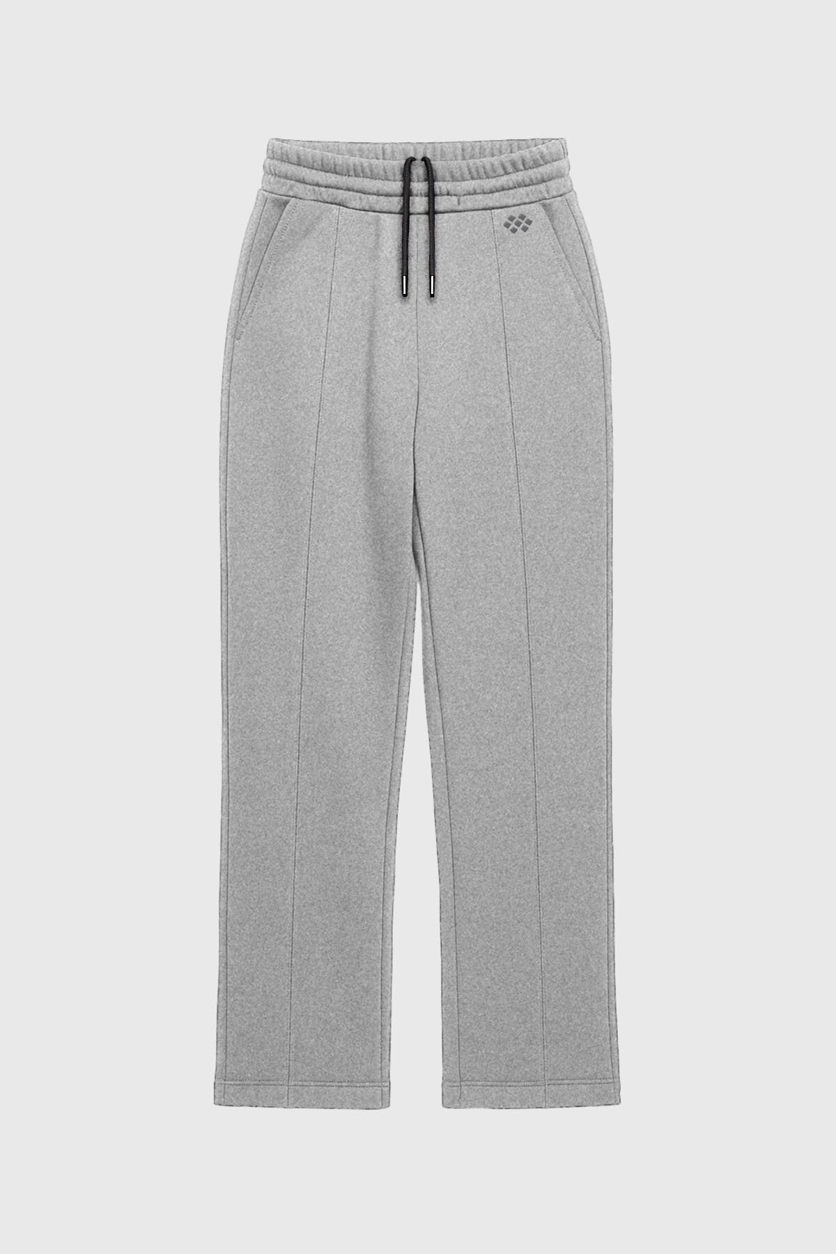 Image of Pantaloni de trening gri melanj pentru femei, mărime plus, cu cusătură frontală - 94654