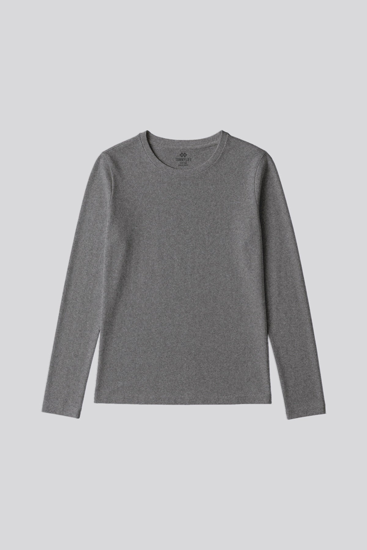 Image of Gri Melanj O Yaka Standart Fit Uzun Kollu Basic Kadın T-Shirt - 97312