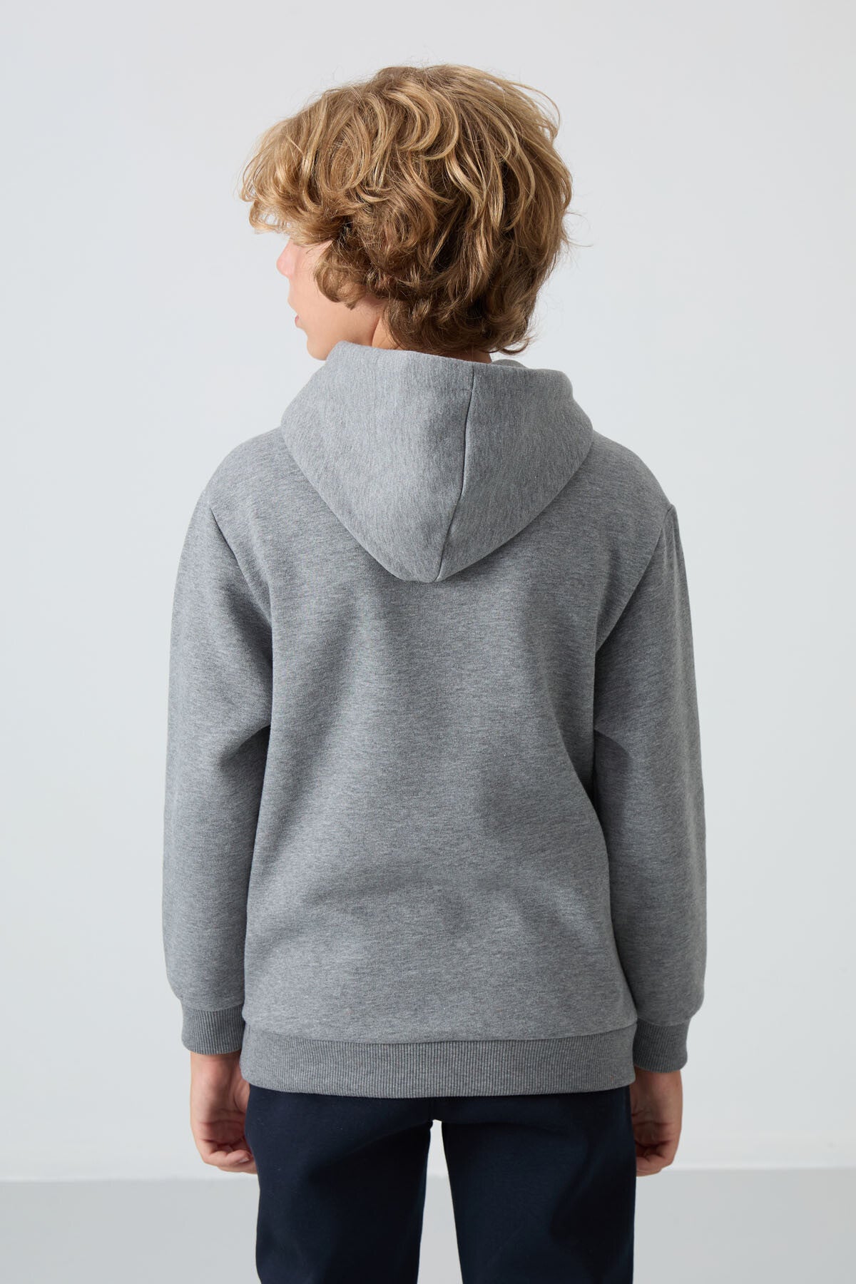 Image of Gri Melanj Pamuklu Kalın İçi Tüylü Standart Fit Baskılı Erkek Çocuk Sweatshirt - 11215