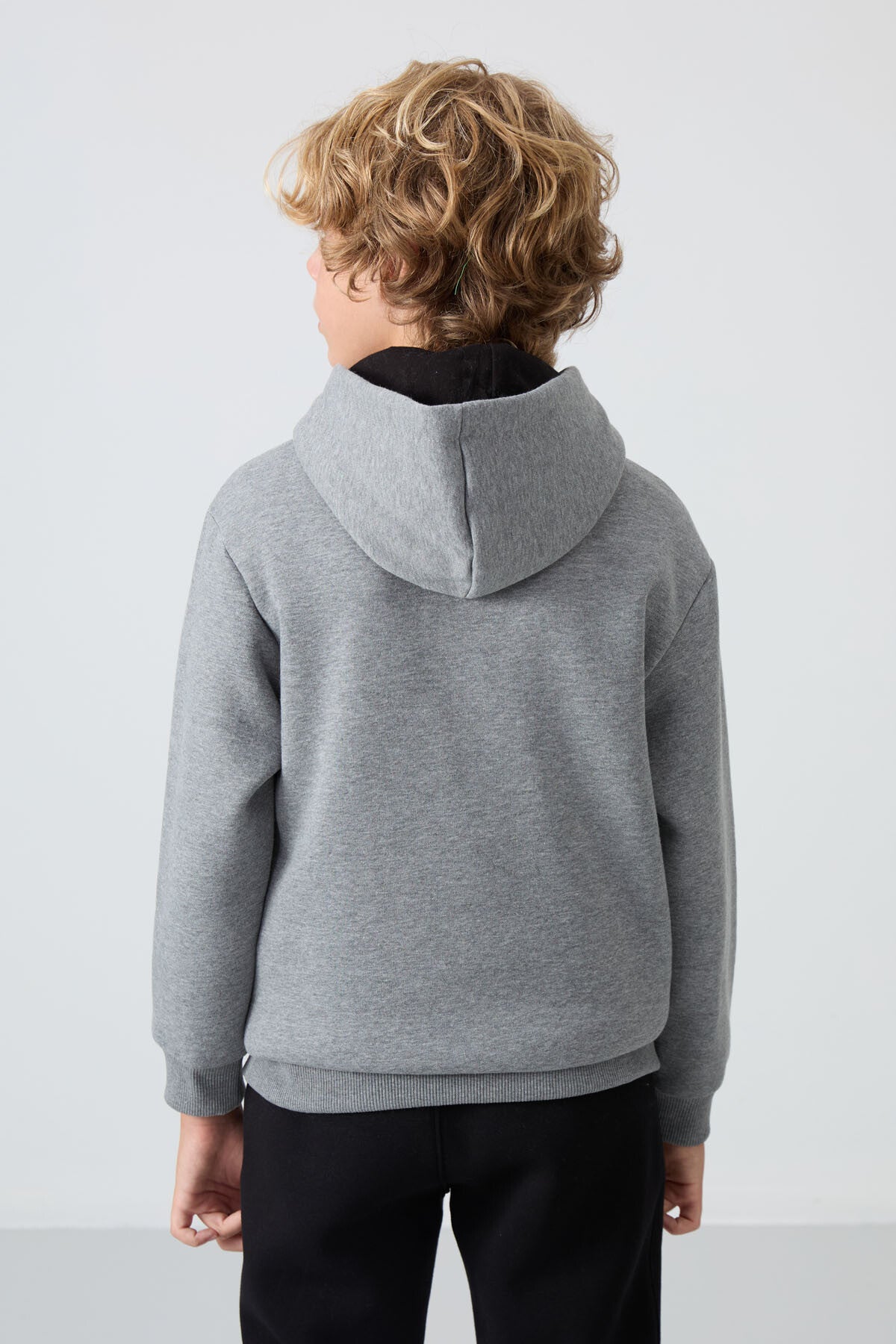 Image of Gri Melanj Pamuklu Kalın İçi Tüylü Standart Fit Baskılı Erkek Çocuk Sweatshirt - 11239