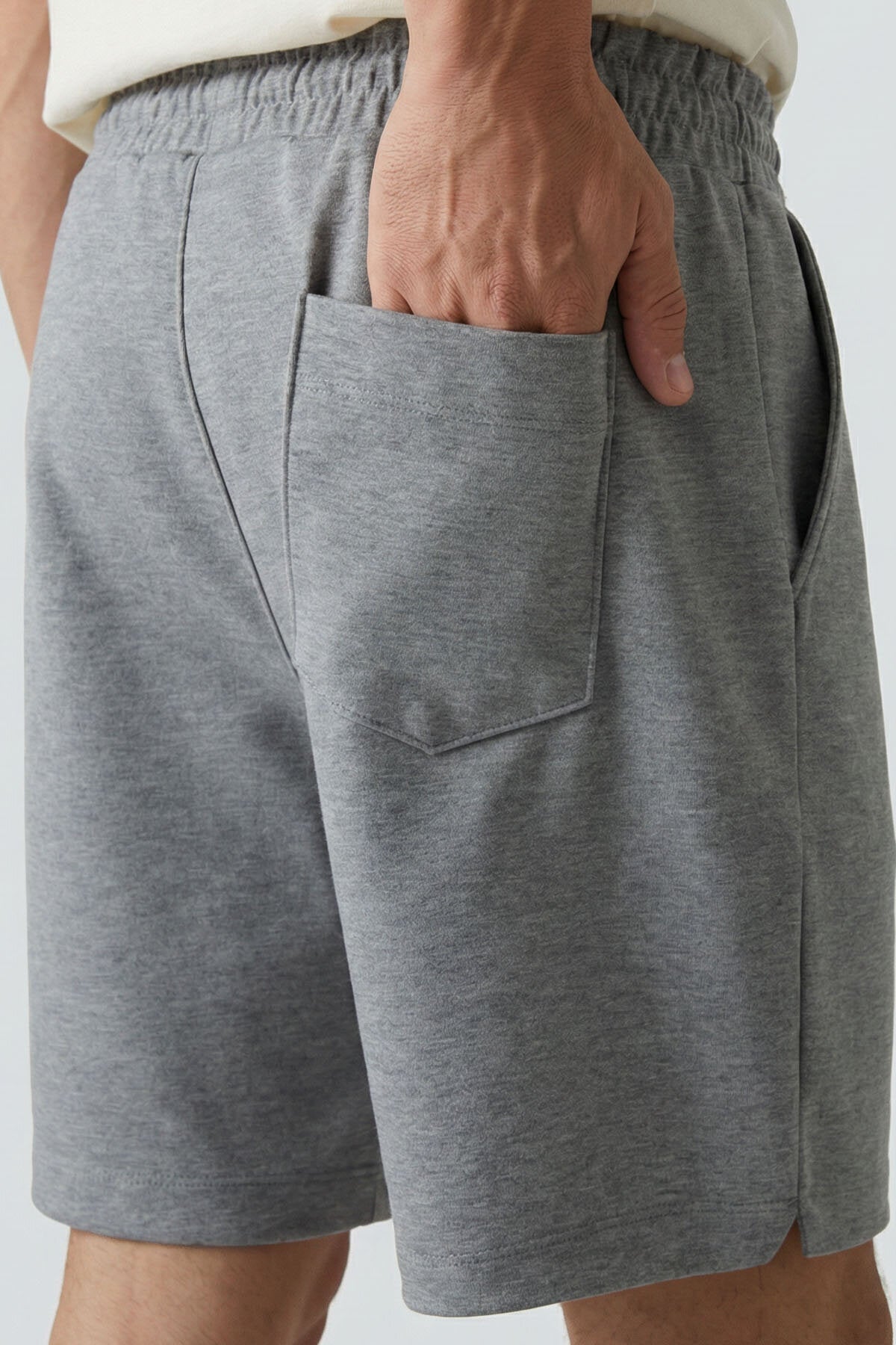 Image of Gri Melanj Standart Fit Basic Arka Cepli Erkek Şort - 81314