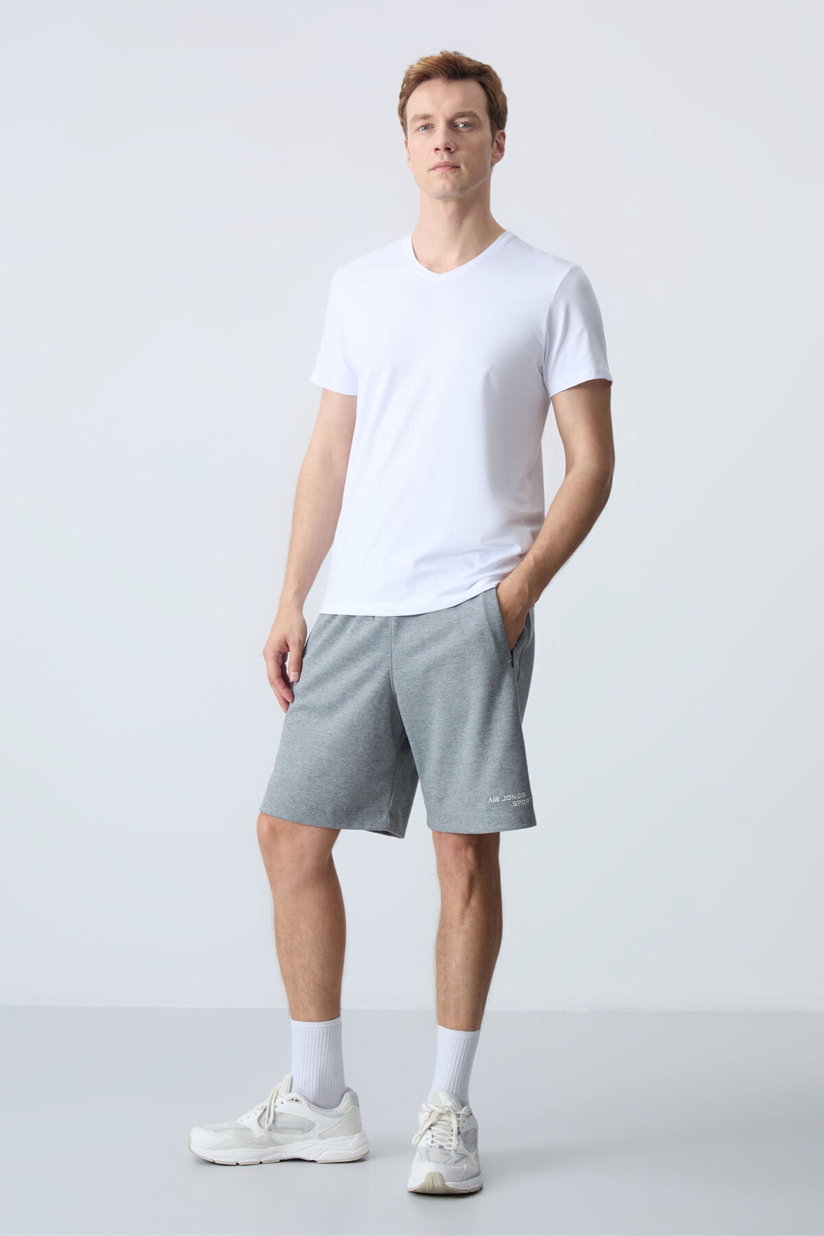 Image of Gri Melanj Pamuklu Kalın Yumuşak Dokulu Standart Fit Basic Erkek Şort  - 81276