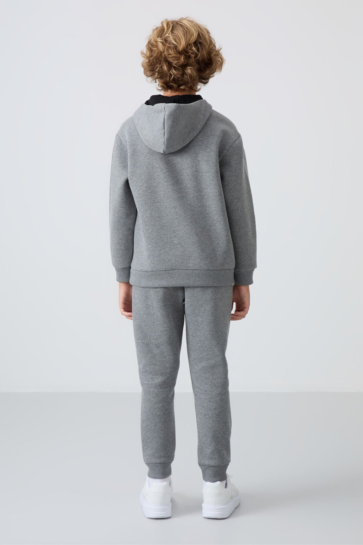 Image of Trening gri melanj din bumbac gros, căptușit cu fleece gros, croială standard, imprimat, pentru băieți - 11246