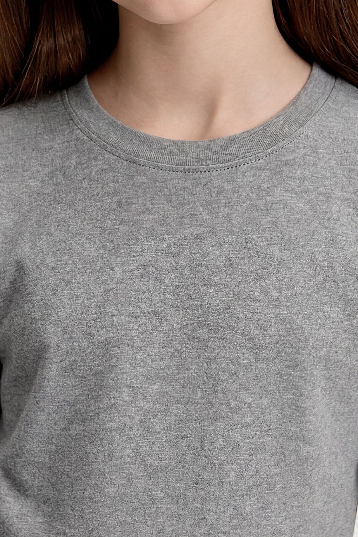 Image of Tricou unisex pentru copii, gri melanj, cu guler rotund, croială standard, mânecă lungă - 11329