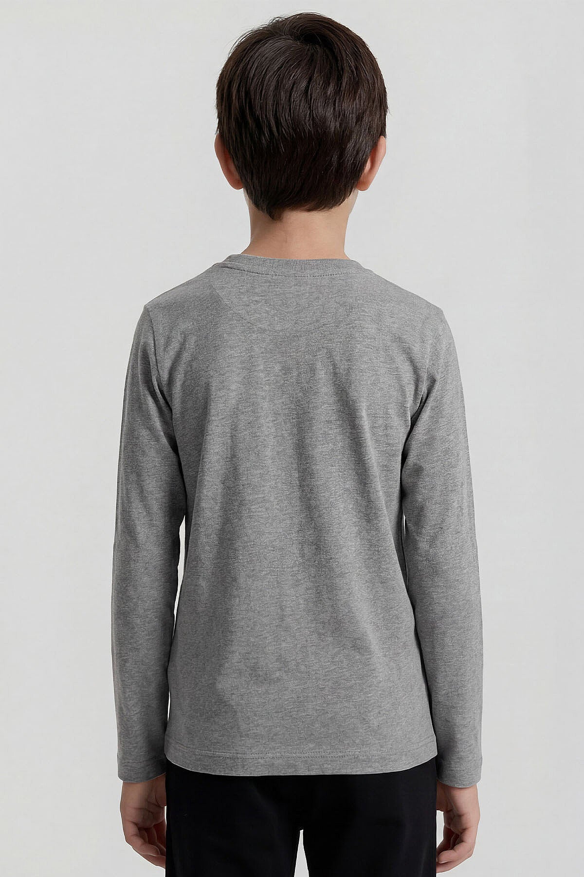 Image of Tricou unisex pentru copii, gri melanj, cu guler rotund, croială standard, mânecă lungă - 11329