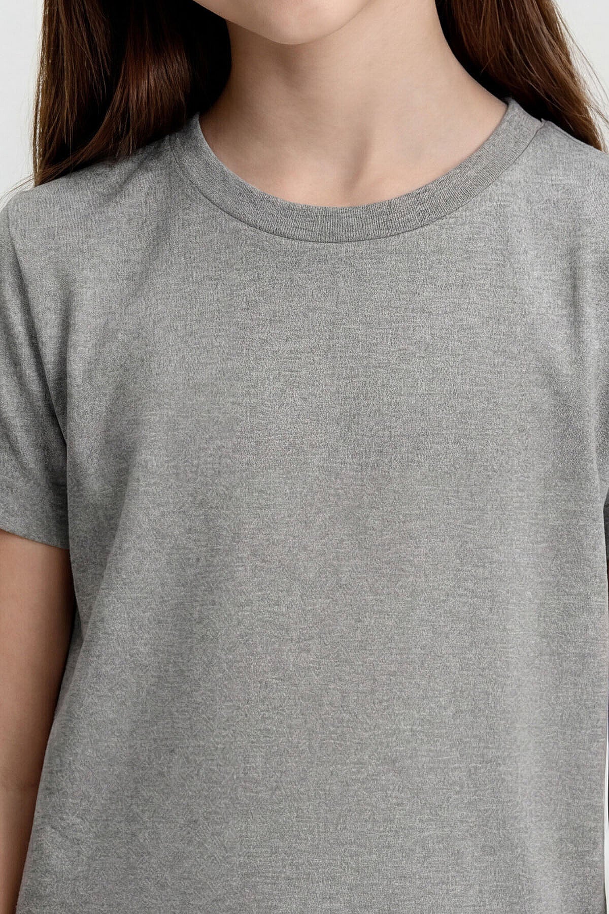 Image of Gri Melanj O Yaka Standart Fit Basic Unisex Çocuk T-Shirt - 11328