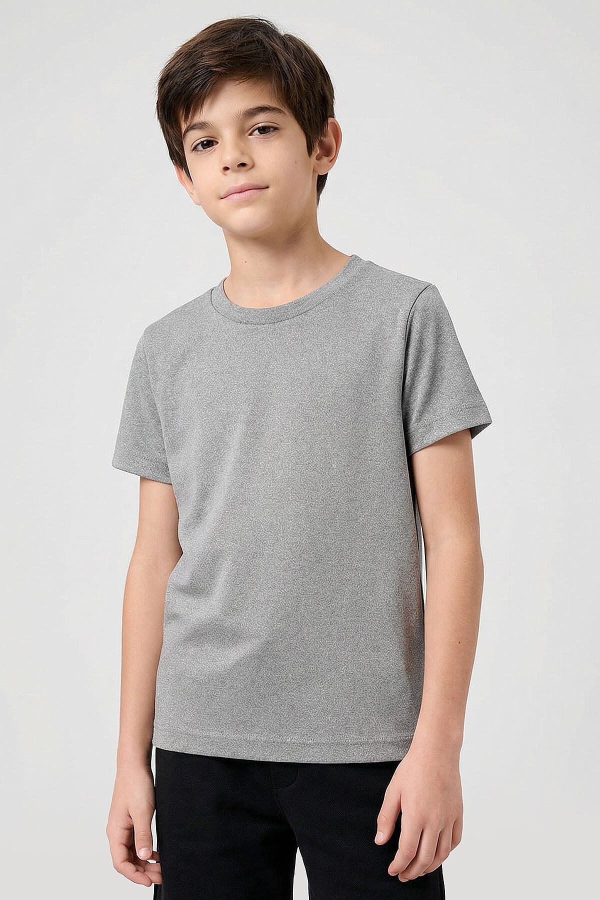 Image of Gri Melanj O Yaka Standart Fit Basic Unisex Çocuk T-Shirt - 11328