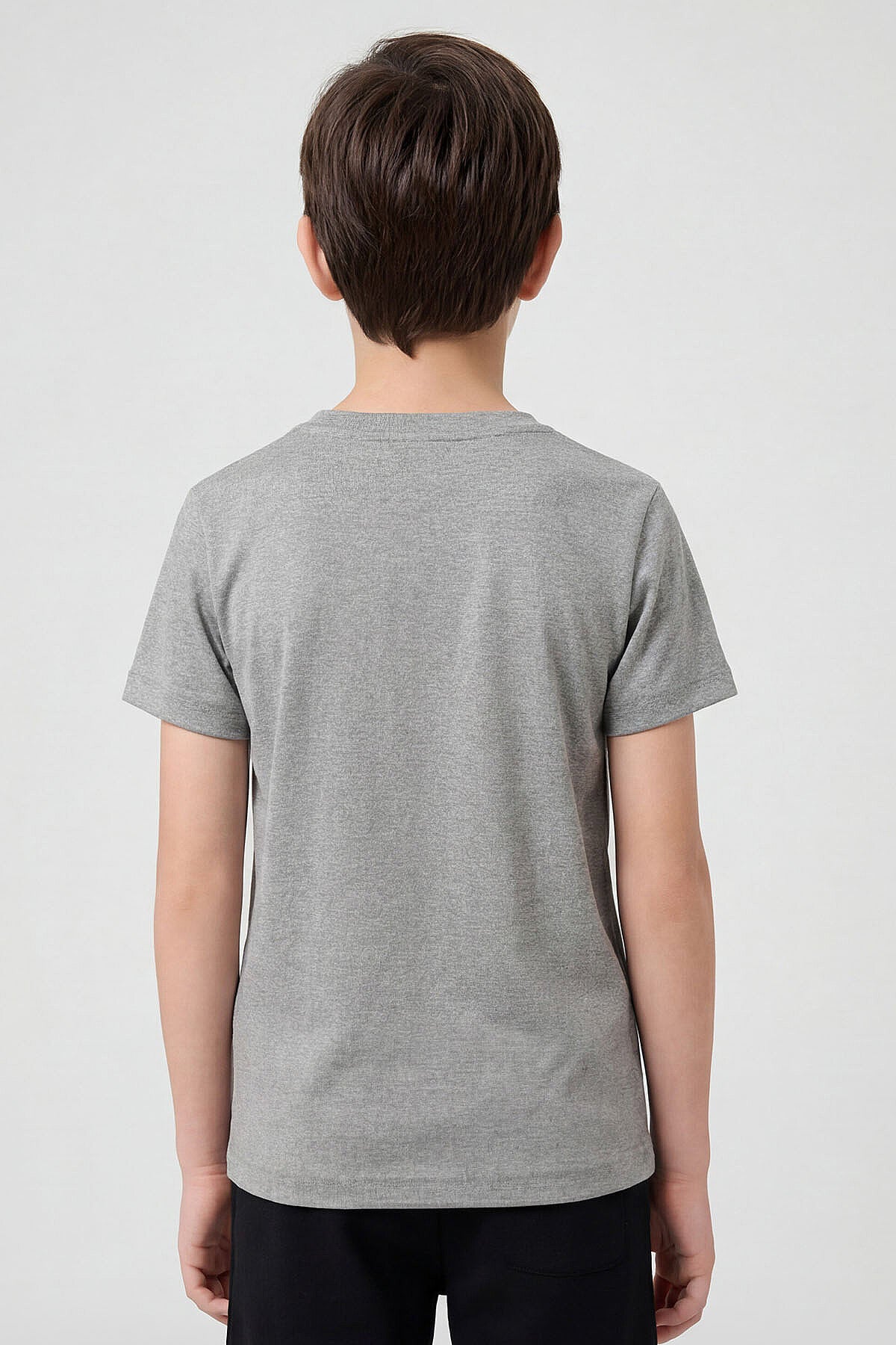 Image of Gri Melanj O Yaka Standart Fit Basic Unisex Çocuk T-Shirt - 11328