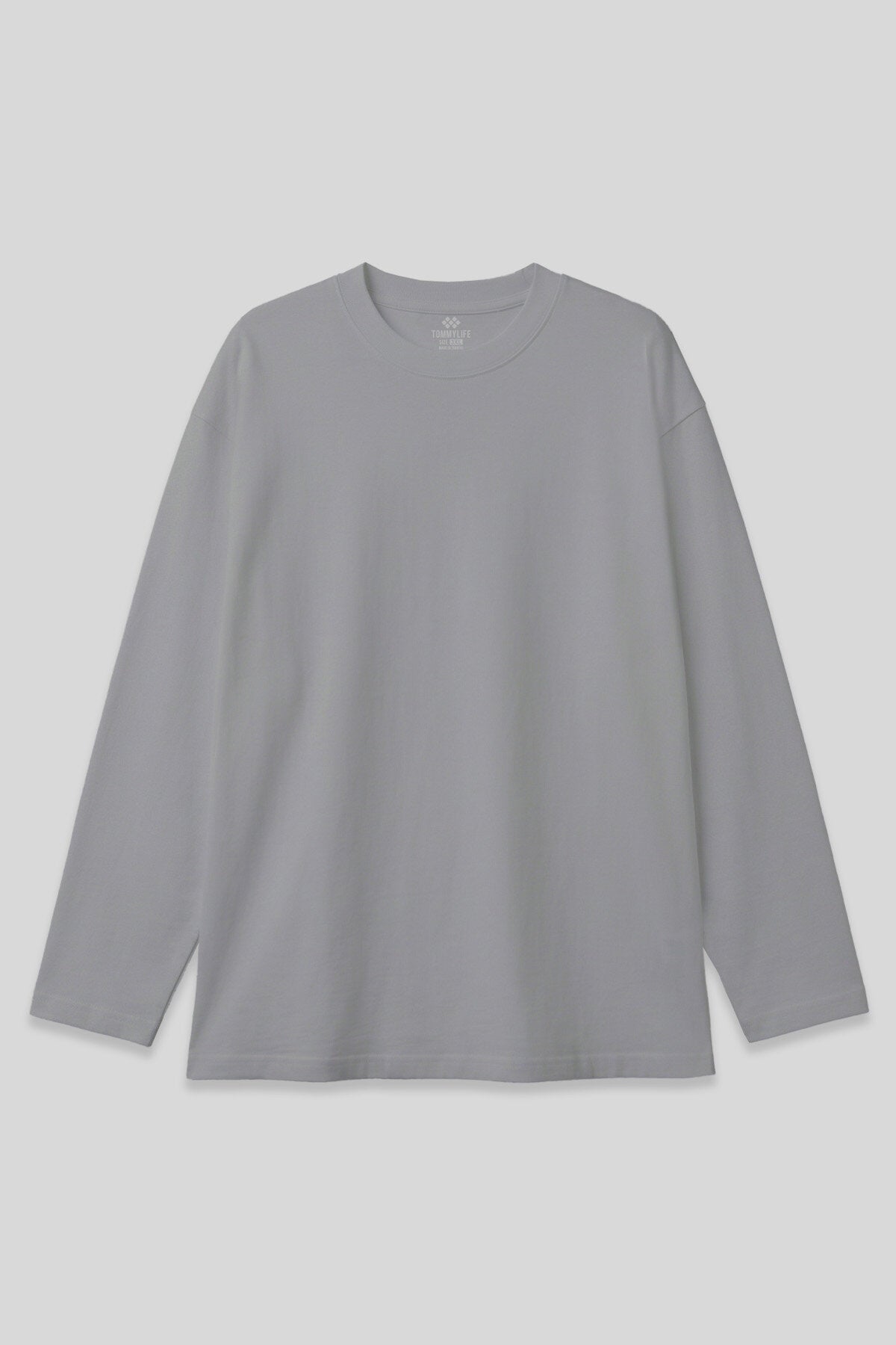 Image of Gri O Yaka Rahat Form Battal Büyük Beden Uzun Kollu Erkek T-Shirt - 88107