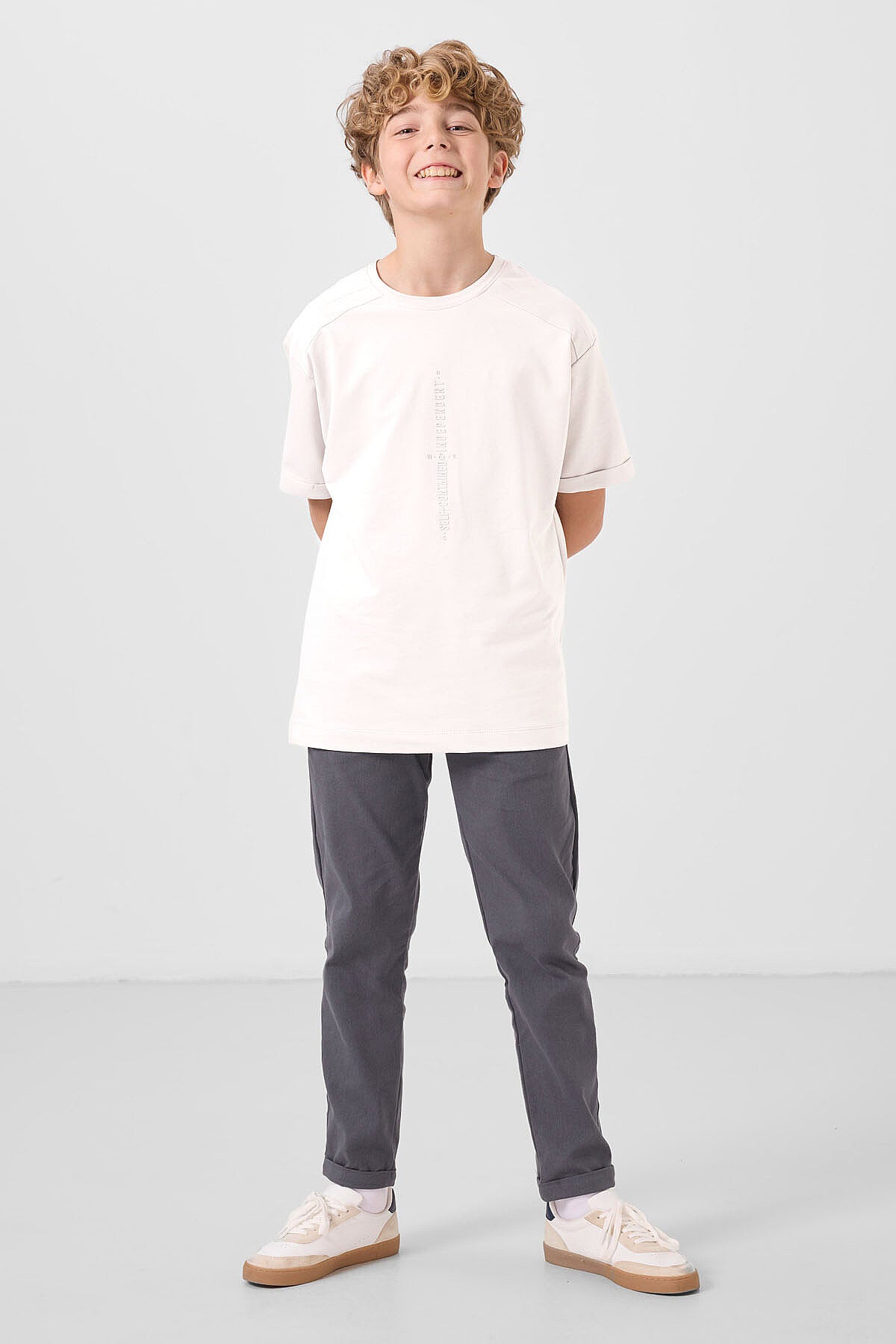 Image of Gri Standart Fit Dokuma Hafif Esnek Chino Erkek Çocuk Pantolon - 11272